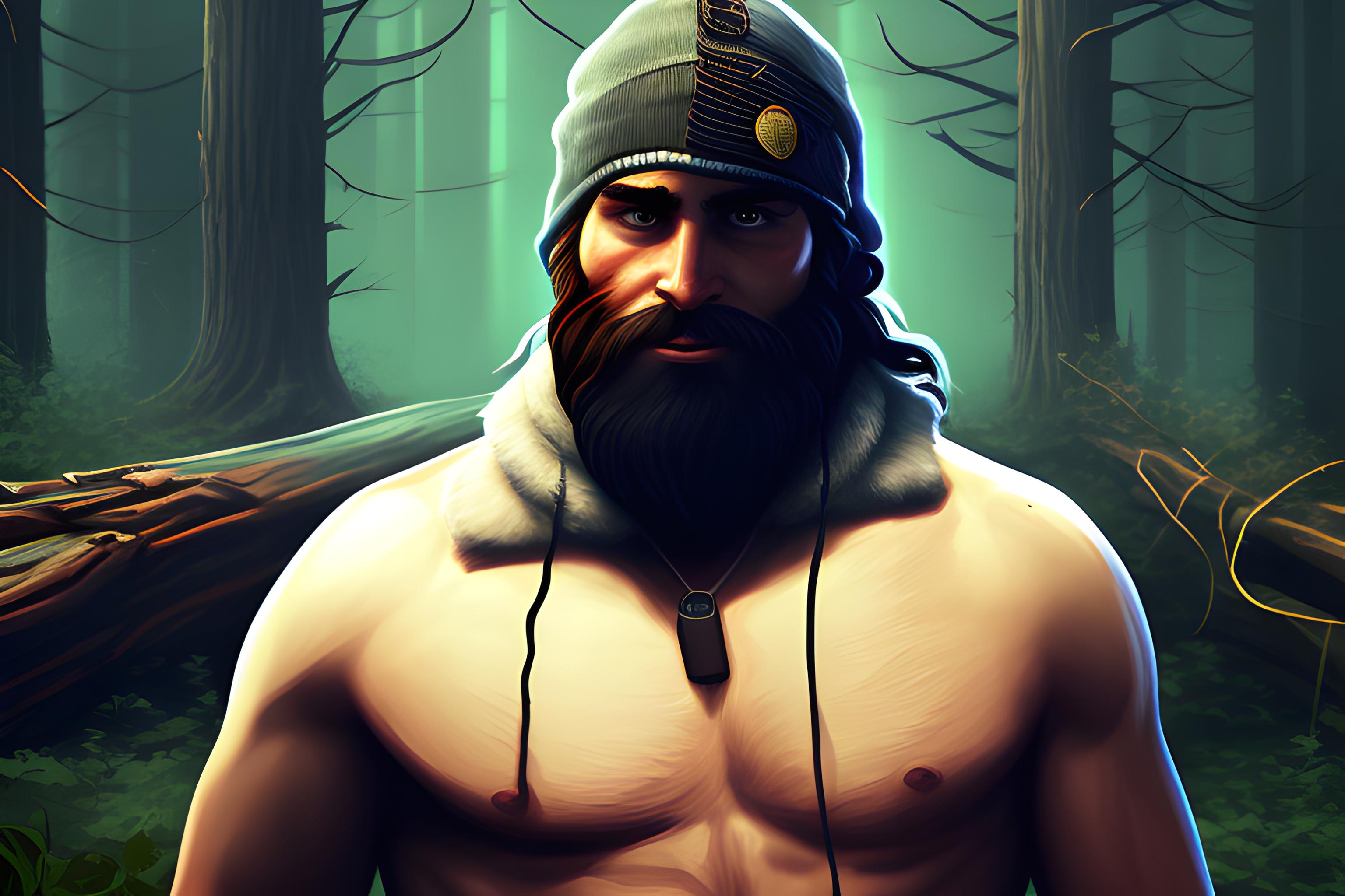 un joven con barba un poco musculoso pero que este rodeado de personajes de videojuegos como Fornit…